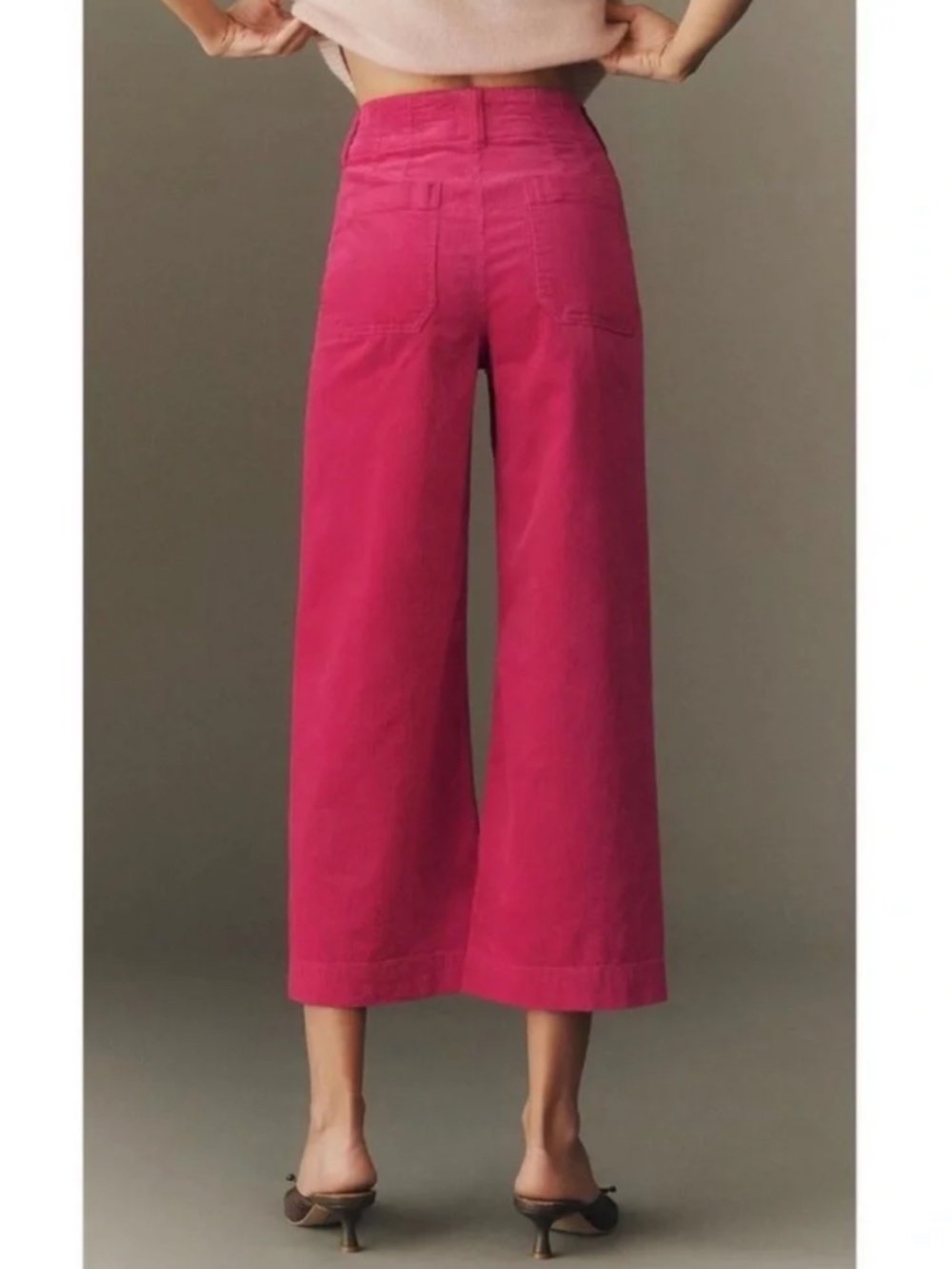 Anthro Maeve Colette Corduroy Wide-Leg Crop Pants, Hot Pink, Never Worn! Size 28 - Picture 2 of 4